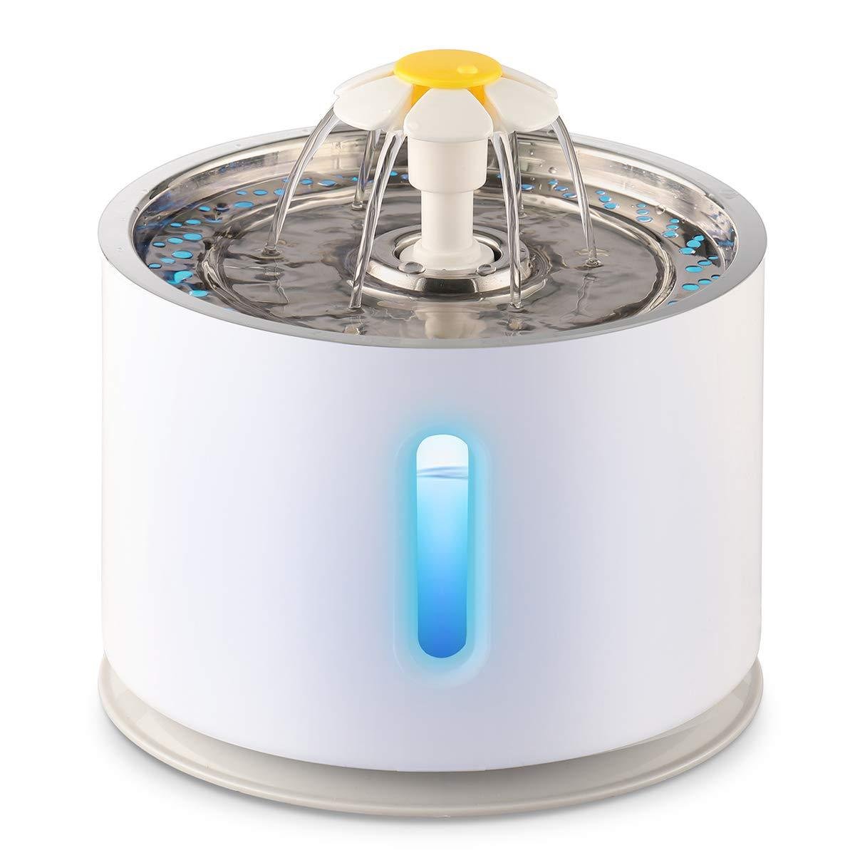 Stainless Steel Dish Pet Water Dispenser LED Light Water Shortage Self-power Off USB Socket (with Adapter)