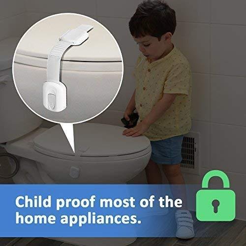 Child Safety Strap Locks (4 Pack) for Fridge, Cabinets, Drawers, Dishwasher, Toilet, 3M Adhesive No Drilling - Jool Baby - Image 3