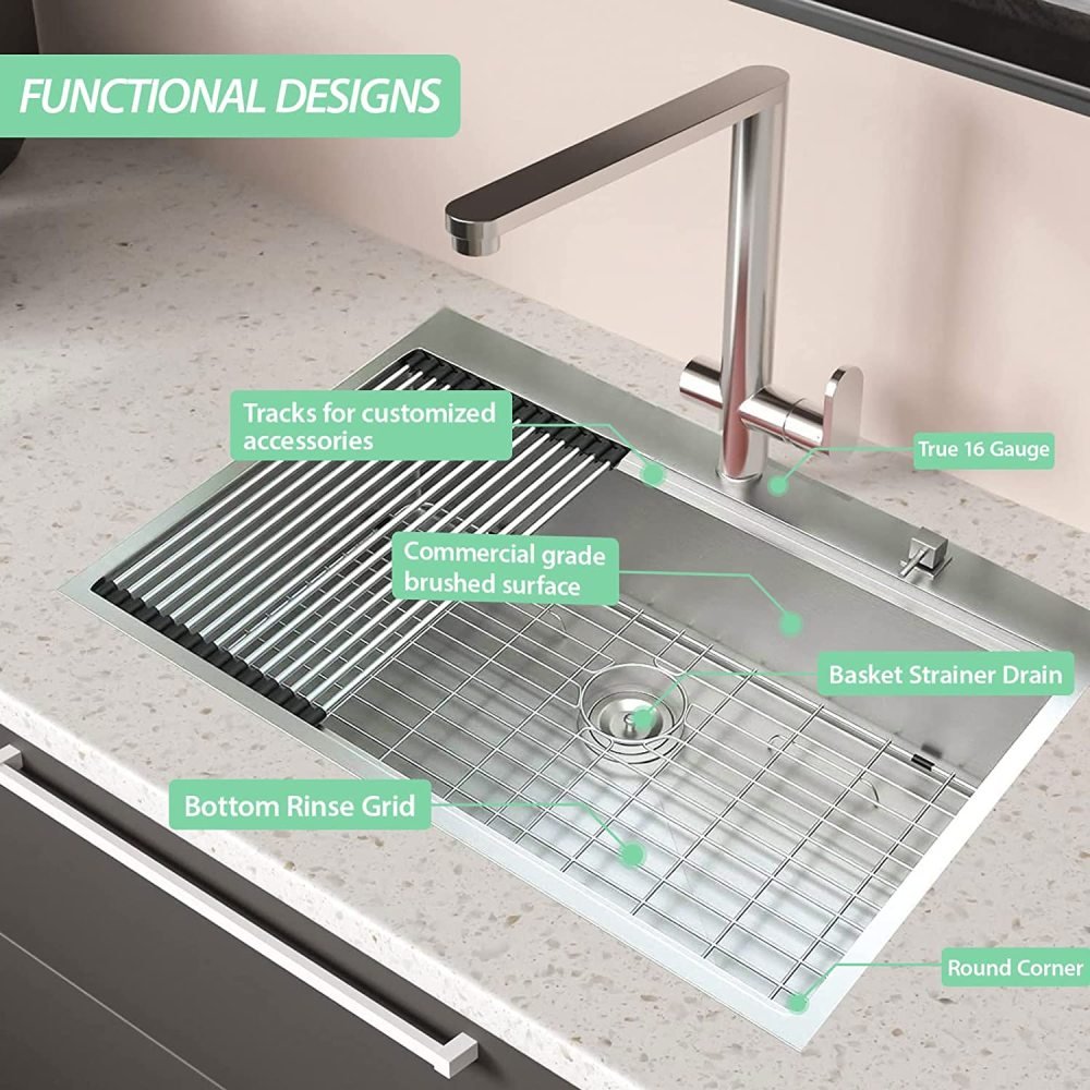 Stainless Steel 30 in 2-Hole Single Bowl Drop-In Workstation Kitchen Sink with Bottom Grid and Basket Strainer - Image 4