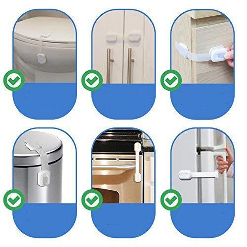 Child Safety Strap Locks (4 Pack) for Fridge, Cabinets, Drawers, Dishwasher, Toilet, 3M Adhesive No Drilling - Jool Baby - Image 5