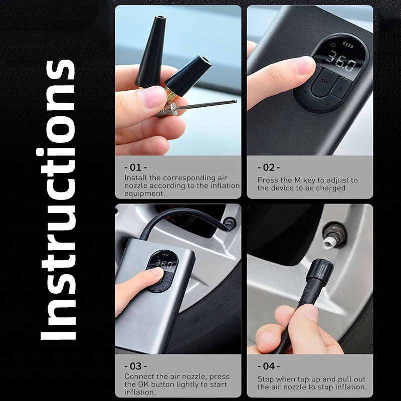 Baseus Portable Inflator Pump Car Air Compressor Smart Digital Tire Pressure Detection Auto Tire Pump For Car Bike Motorcycle - Inflatable Pump - Image 5