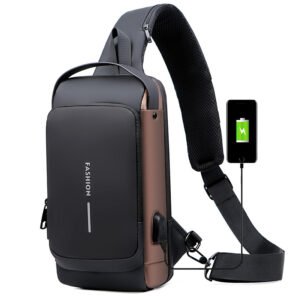 Men's Motorcycle Bag Security Anti-theft USB Charging Chest Bag Men's Shoulder Bag Sports Waist Bag Leisure Function Messenger Bag